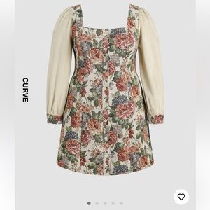 Cider Curve - Retro Floral Corduroy Patch Mini Dress - 4XL